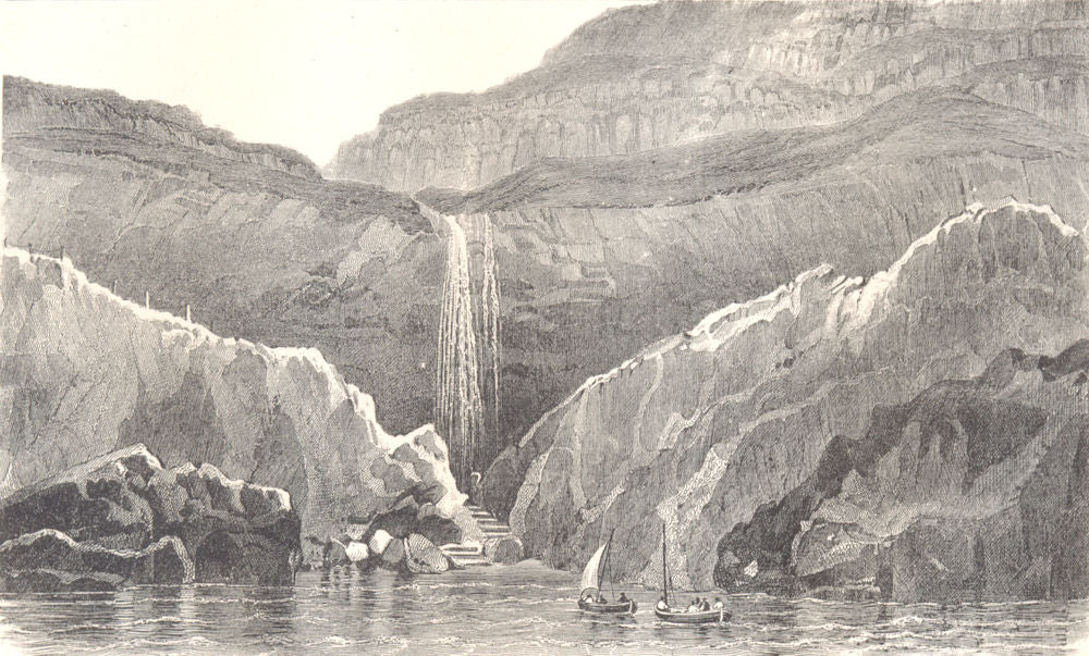 ISLE OF WIGHT. Blackgang Chine. Sailing boat. Waterfall 1864 old antique print